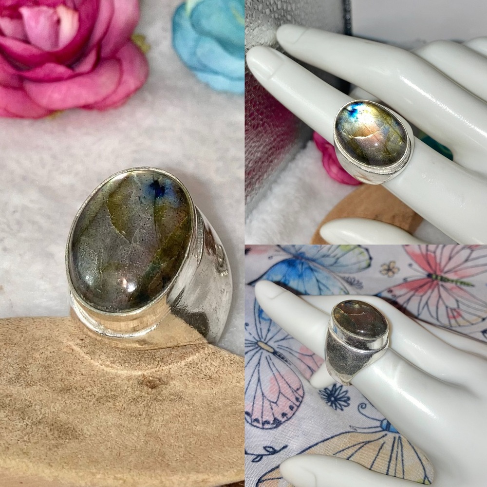 Labradorite Gemstone Men's Signet Style Handmade Ring - Picture 4 of 6